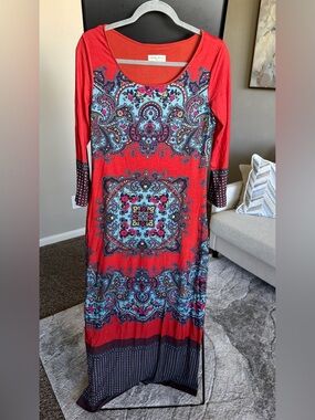 Anthropologie Red Paisley Medallion Maxi Dress